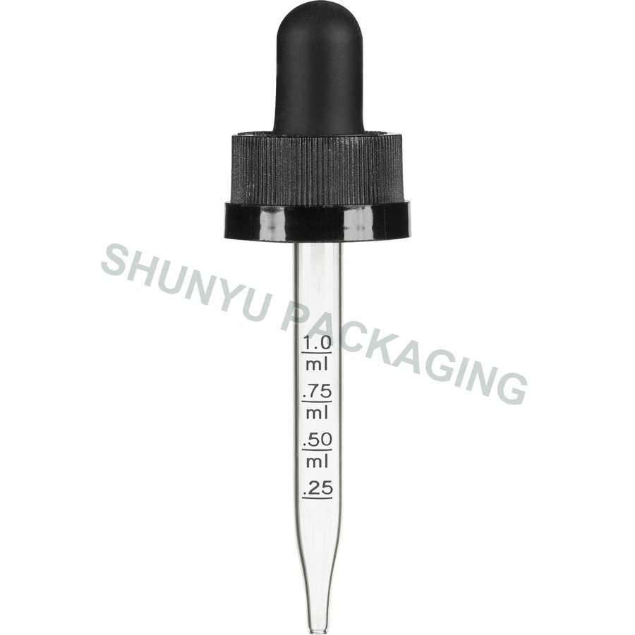 18mm 18-400 Black Child Resistant Calibrated Glass Dropper for 1/2 oz Bottles