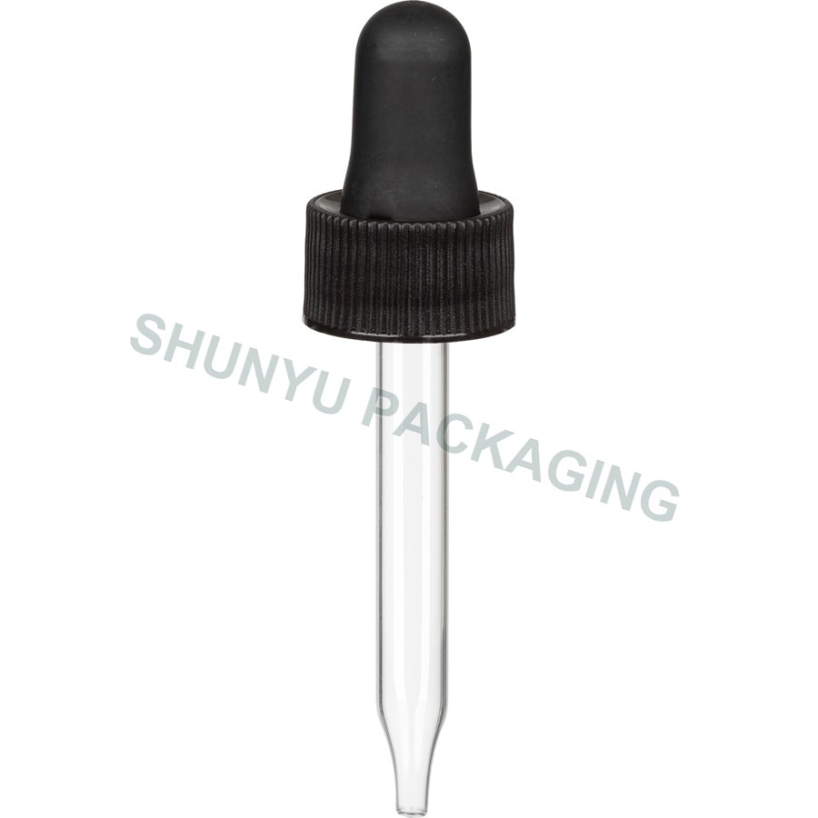18mm 18-400 Black Glass Dropper for 1/2 oz Boston Bottles