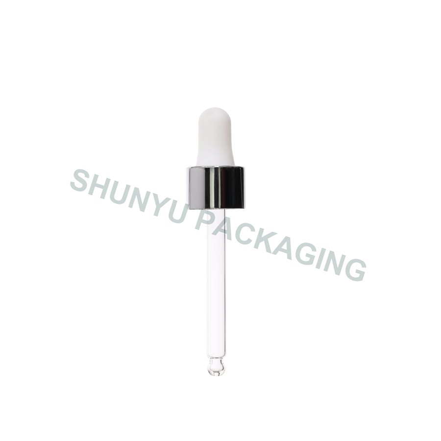 18mm 18-400 Shiny Silver Dropper with Matte White Bulb Tip Glass Pipette