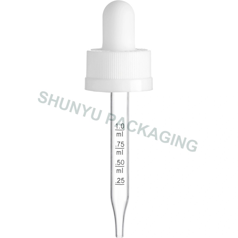 18mm 18-400 White Child Resistant Calibrated Glass Dropper for 1/2 oz Bottles