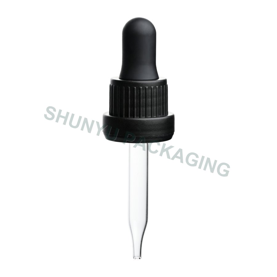 18mm 18-415 Black Tamper Evident Dropper with NRB Bulb & 65mm Glass Pipette