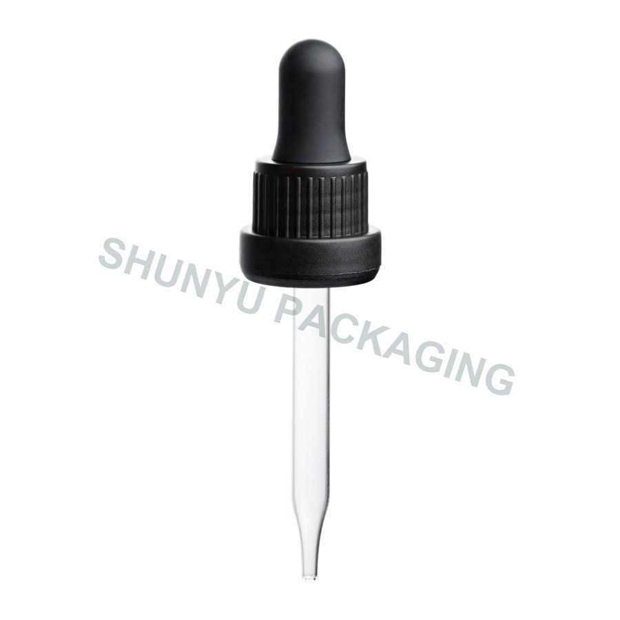 18mm 18-415 Black Tamper Evident Dropper with NRB Bulb & 77mm Glass Pipette