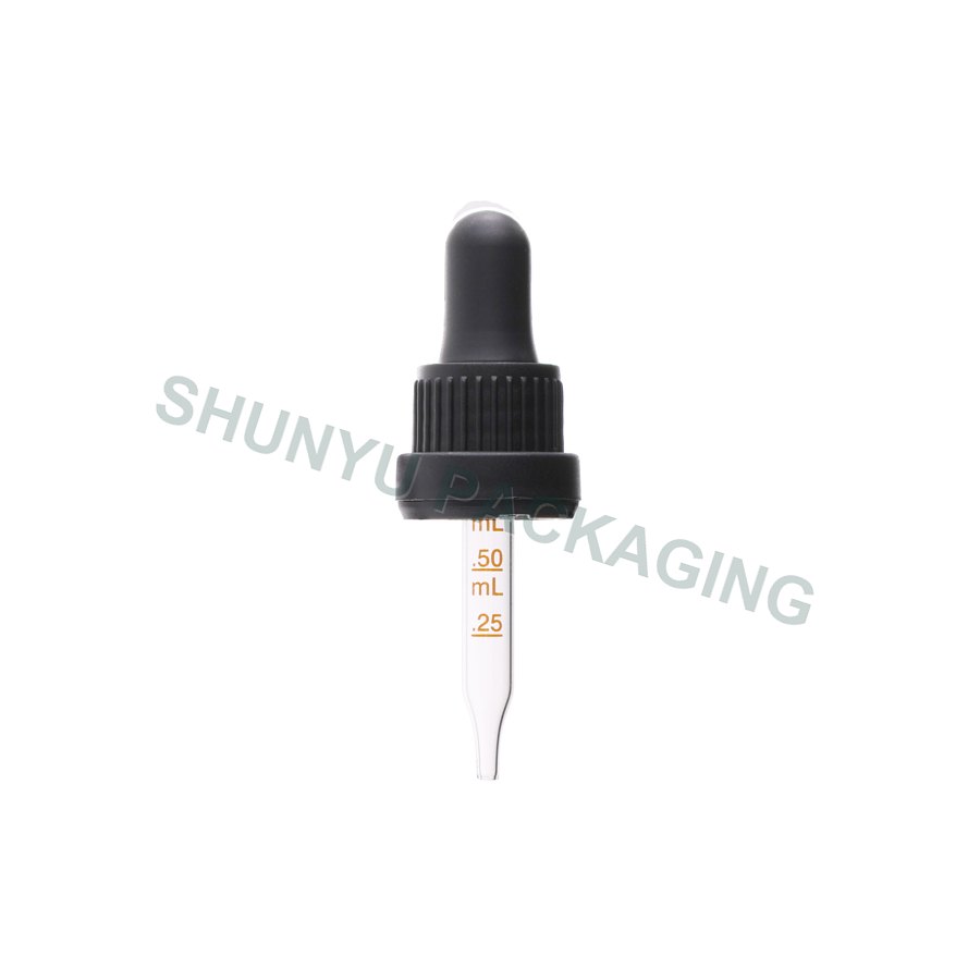 18mm 18-415 Black Tamper Evident Graduated Dropper with NRB Bulb & 58mm Medical Glass Pipette