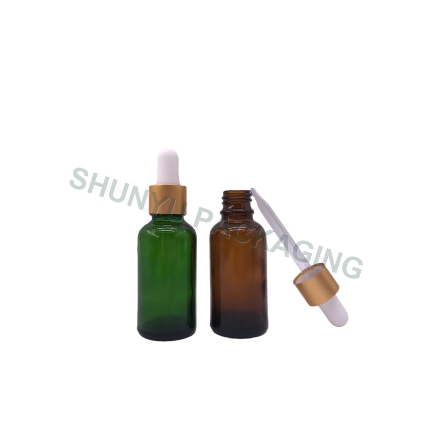 18mm 18-415 Matte Gold Graduated Glass Dropper with White Bulb