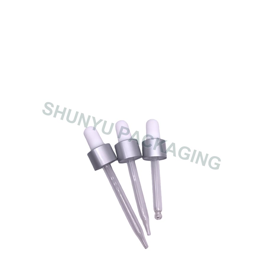 18mm 18-415 Matte Silver Cosmetic Dropper with Round Tip Glass Pipette