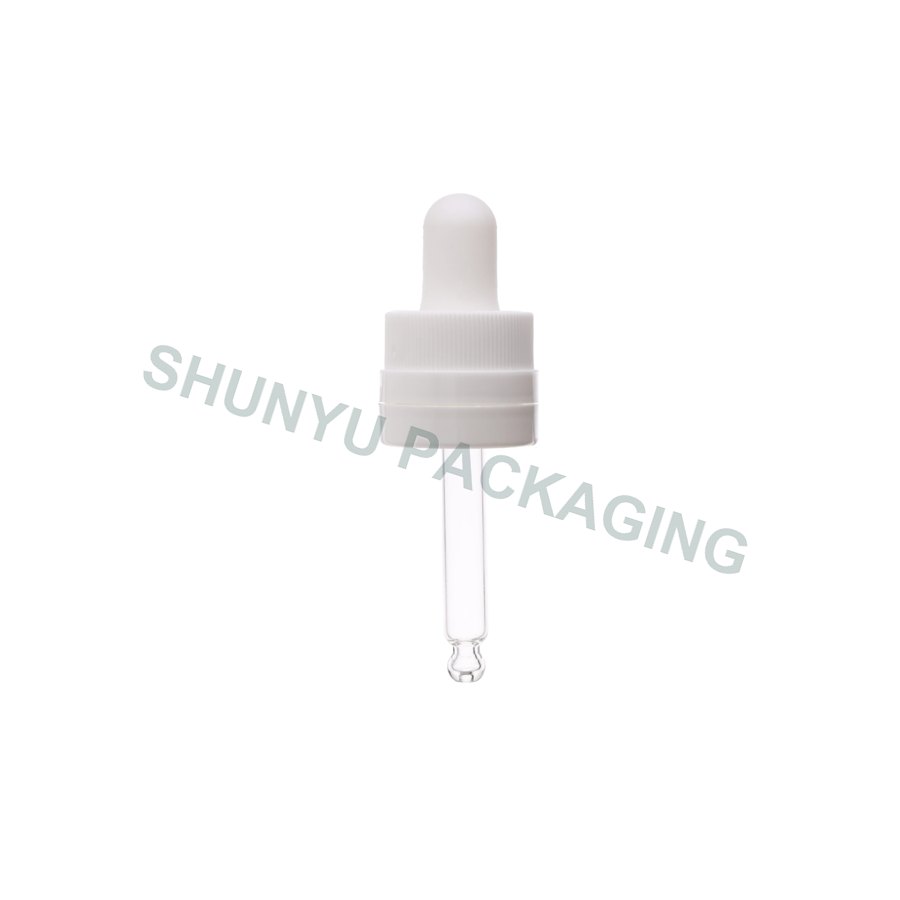 18mm 18-415 White Child Resistant & Tamper Evident Dropper with 58mm Round Tip Glass Pipette