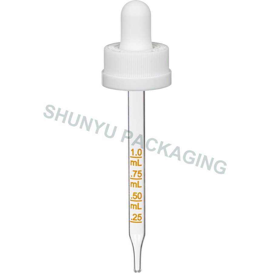 20mm 20-400 White Child Resistant Calibrated Glass Dropper for 2 oz Bottles