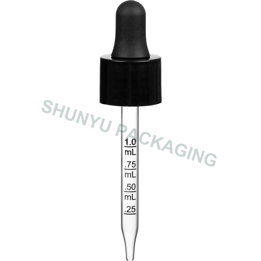 20mm 20-410 Black Calibrated Glass Dropper for 2 oz PET Bottles