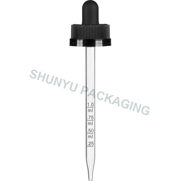 22mm 22-400 Black Child Resistant Calibrated Glass Dropper for 4 oz Bottles