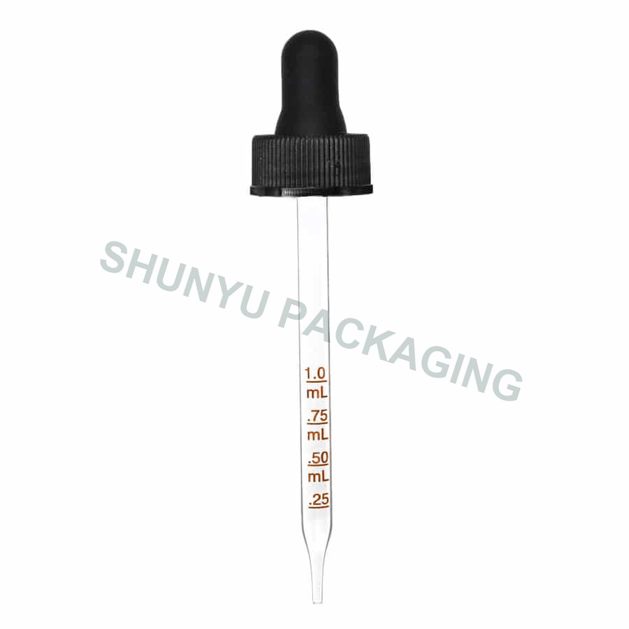 22mm 22-400 Black Graduated Glass Dropper with Ribbed Cap & 110mm Pipette for 4 oz Bottles