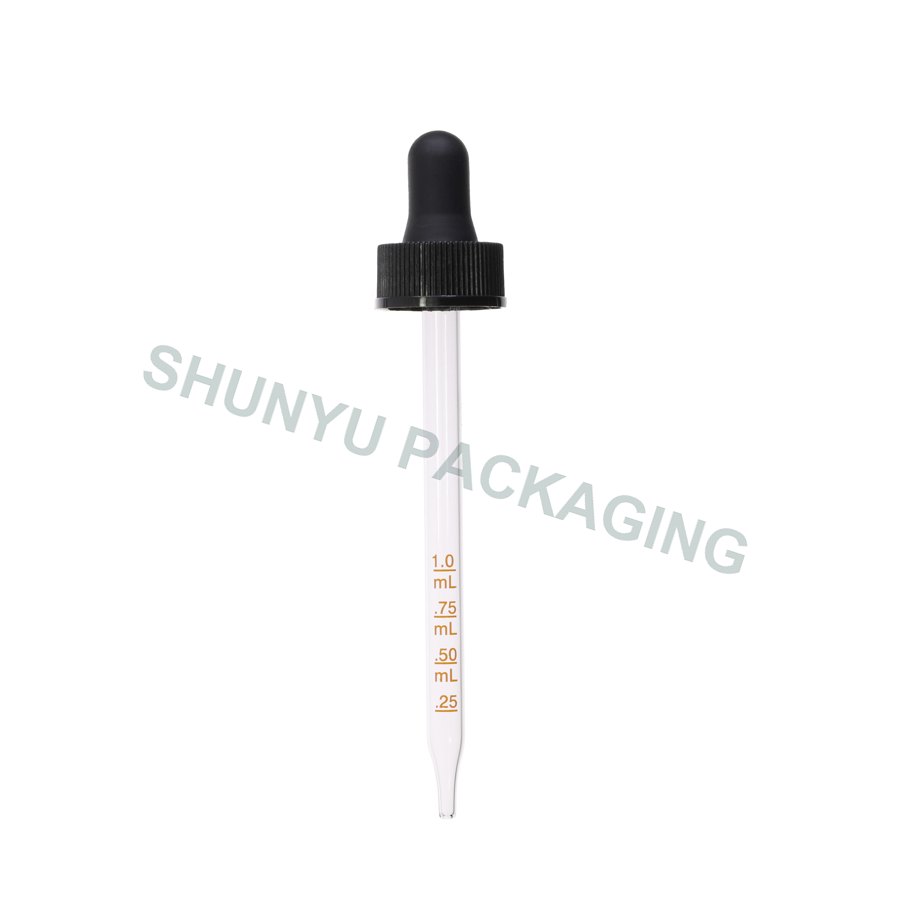 22mm 22-400 Black Graduated Glass Dropper with Ribbed Cap & 110mm Pipette for 4 oz Bottles