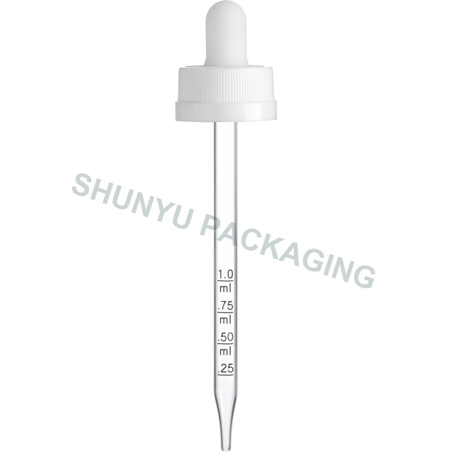 22mm 22-400 White Child Resistant Calibrated Glass Dropper for 4 oz Bottles