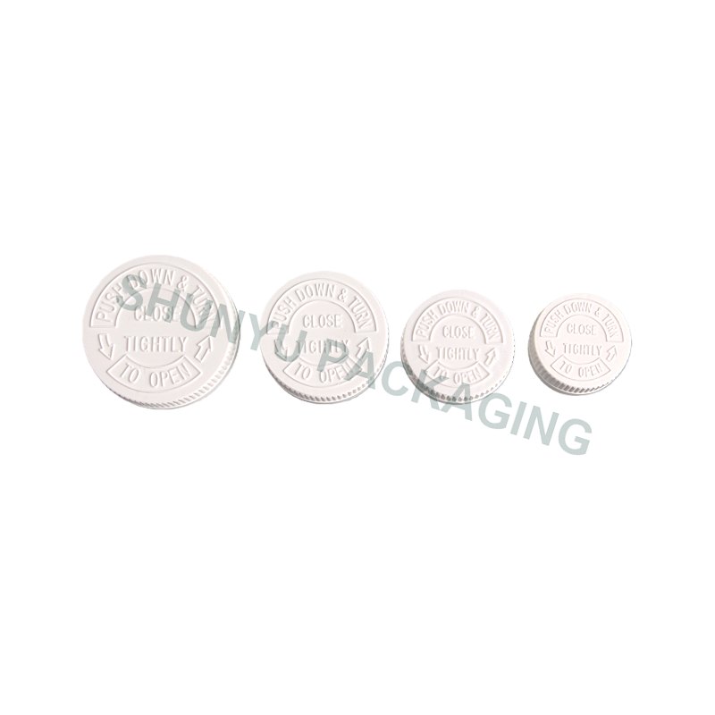 33mm / 38mm / 45mm / 53mm White Ribbed Child Resistant Caps
