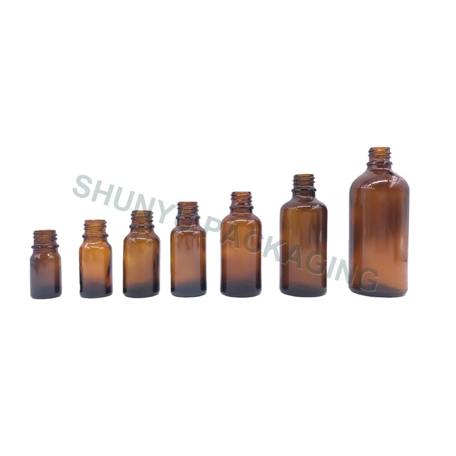 Amber Euro Round Glass Bottles with 18-DIN Neck Finish