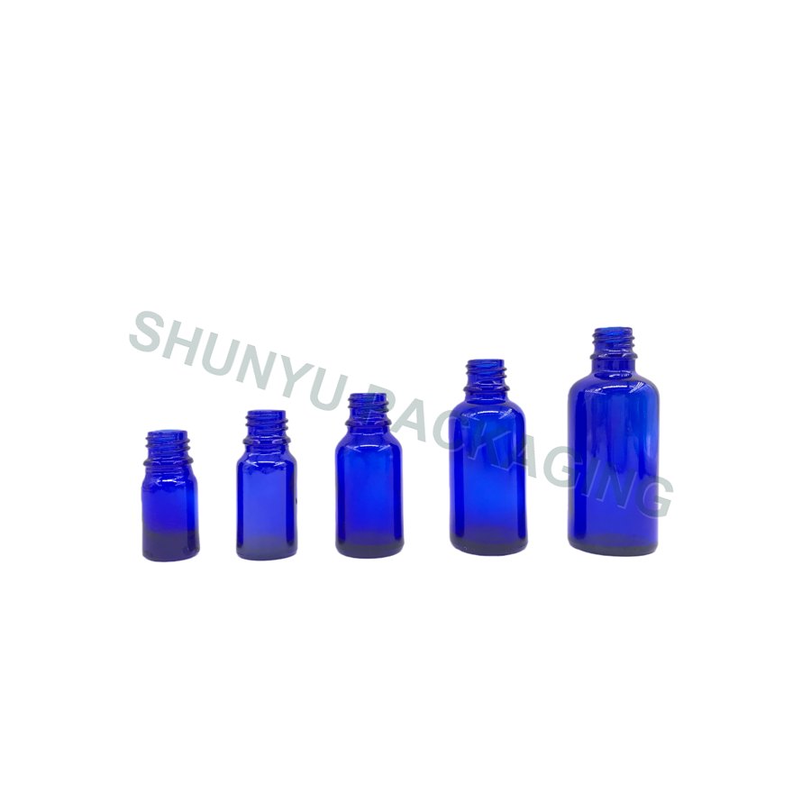 Blue Euro Round Glass Bottles with 18-DIN Neck Finish