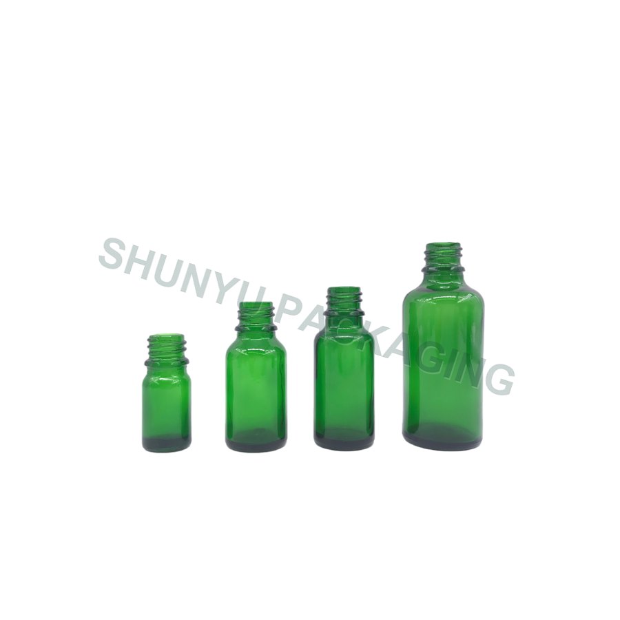 Green Euro Round Glass Bottles with 18-DIN Neck Finish